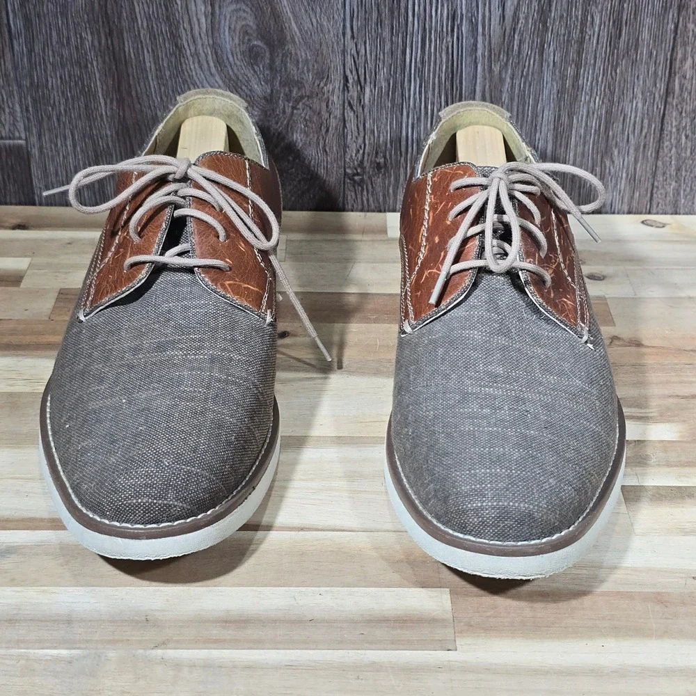 Joseph Abboud Canvas Leather Derby Shoes 12M Brown Tan Mixed‎ Media Casual Dress